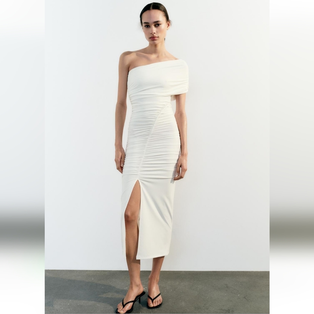 Zara White One-Shoulder Midi Dress - Picture 3 of 14